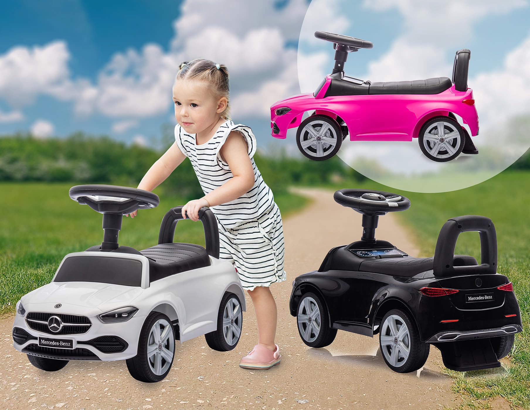 JAMARA 464030 Toboggan Mercedes-Benz Classe C – Voiture Glissante, véhicule pour Enfant intérieur et extérieur, Jouet de Voiture, Cadeau pour Enfants, Protection Anti-basculement, Coffre, klaxon
