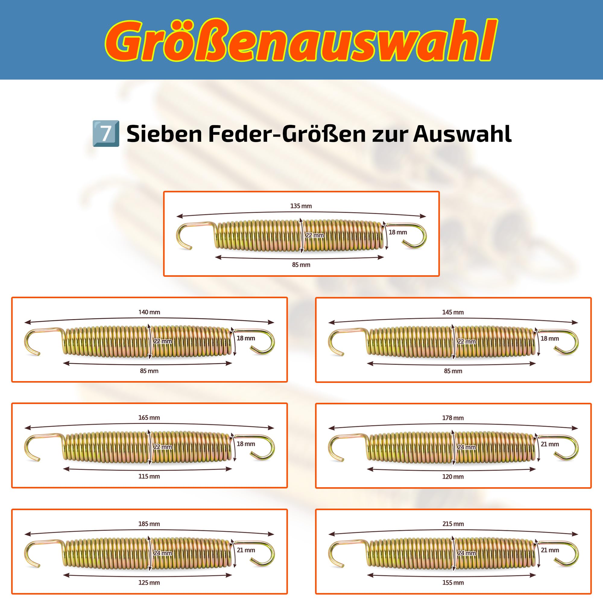AWM Trampolin Federn Deluxe | 135 | 140 | 145 | 165 | 178 | 185 | 215 | Sprungfedern Ersatzfedern Spiralfedern