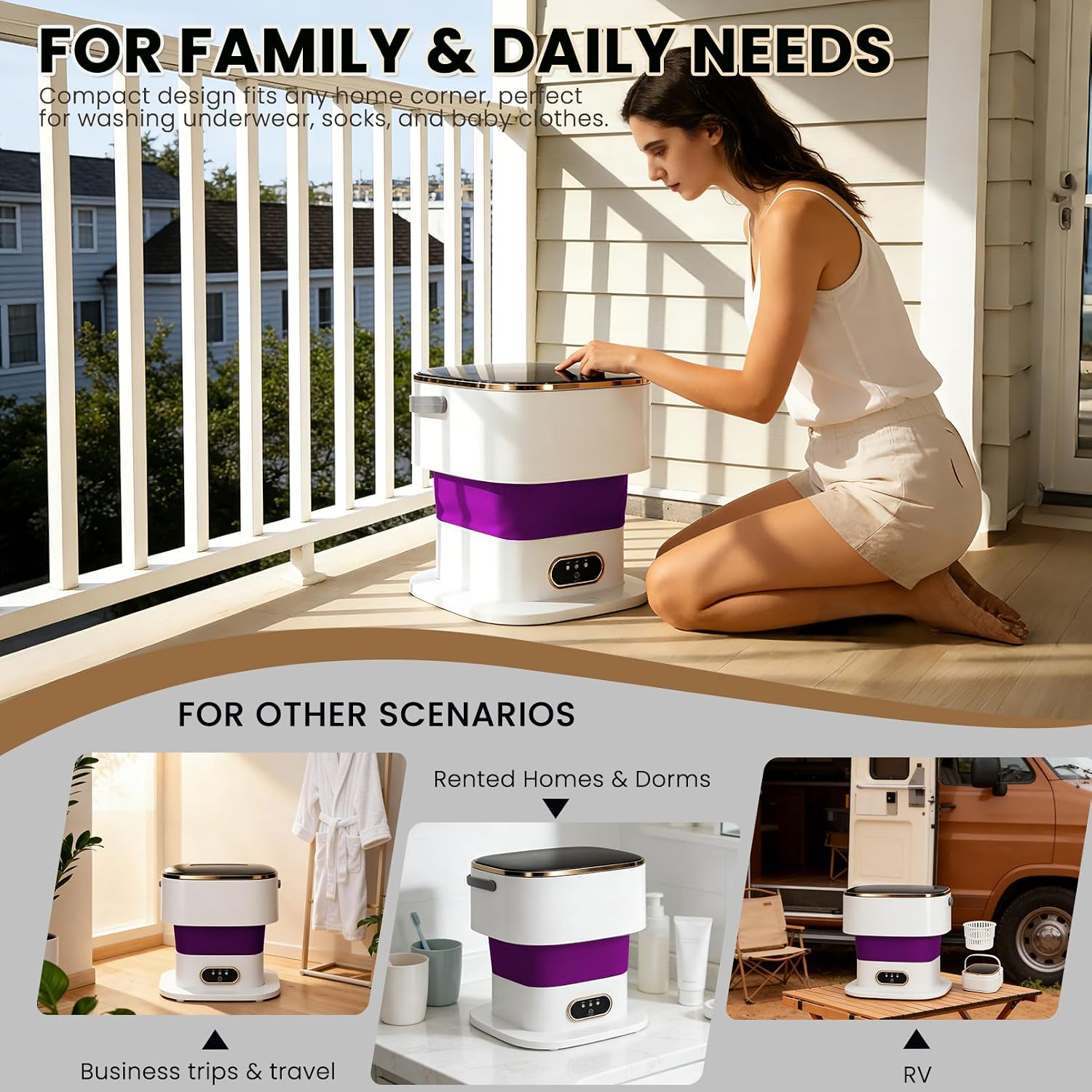 Portable Washing Machine Mini Washer for Apartments - Compact, Foldable Countertop Clothes Washer & Dryer Combo, Small Lavadora Portatil, Handheld Laundry Machine (Purple)