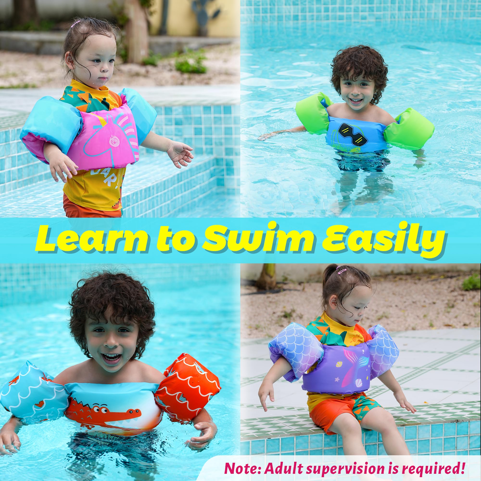Braccioli di Sicurezza per Piscina Galleggiante per Nuoto Accessori per Bambini con Motivo Cartone Animato, ausilio per Imparare a Nuotare, Galleggiante
