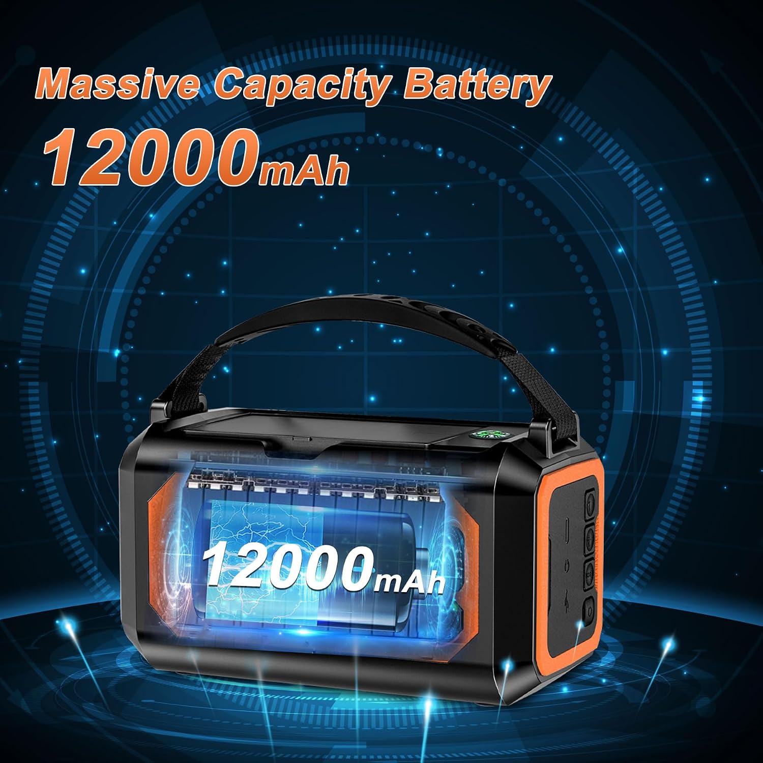 Radio Di Emergenza 12000 MAh (44400 MWh) Con Pannello Solare, Manovella E NOAA – Ricezione AM/FM, Torcia LED, Sirena SOS, Power Bank Per Campeggio E Tempeste