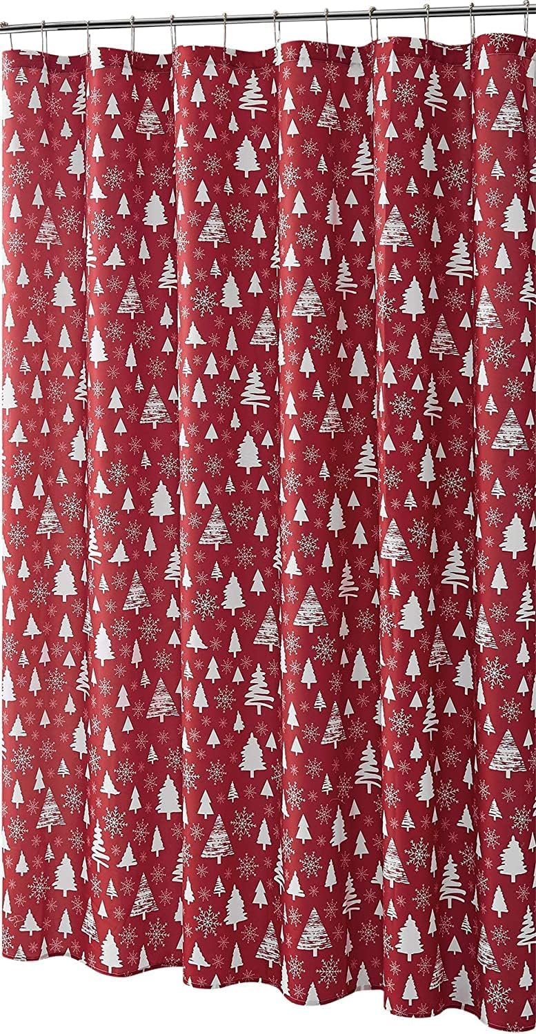 Serafina Home Christmas Fabric Shower Curtain for Bathroom: Fabric Holiday Please Control Your Elf Gnome Peeking Design, Machine Washable, 72" x 72" inches