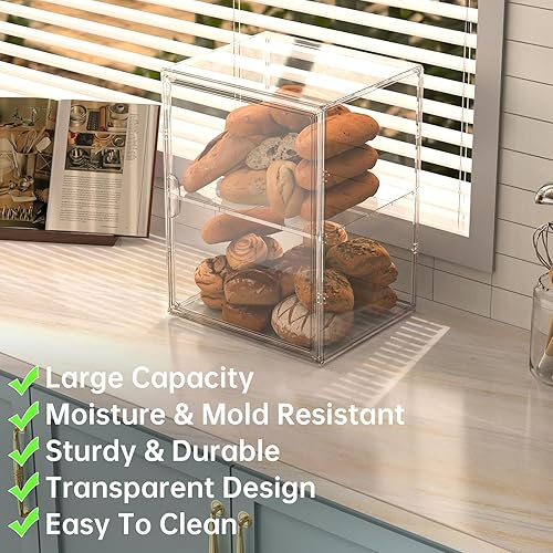 Miniatura 4 de NiHome Caja de almacenamiento de pan transparente apilable, paquete de 2, caja de pan equilibrada de gran capacidad, solución de almacenamiento