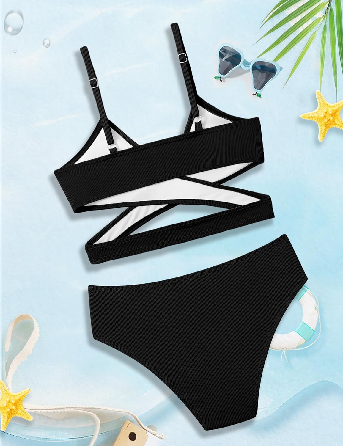 Girls Swimsuit Bikini Set,Criss Cross Bathing Suits for Girl Two Piece Solid Color Girls' Swimwear for 7-16 Years - Image 6
