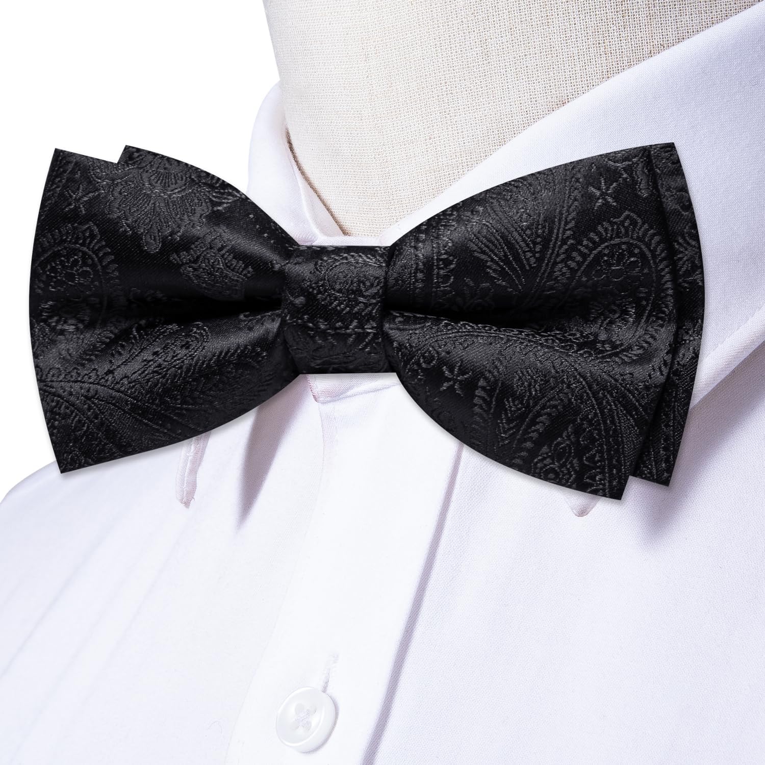 Hi-Tie Men's Silk Paisley Pre-Tied Bow Tie Adjustable Bowtie Set with Pocket Square Lapel Pin for Wedding Business