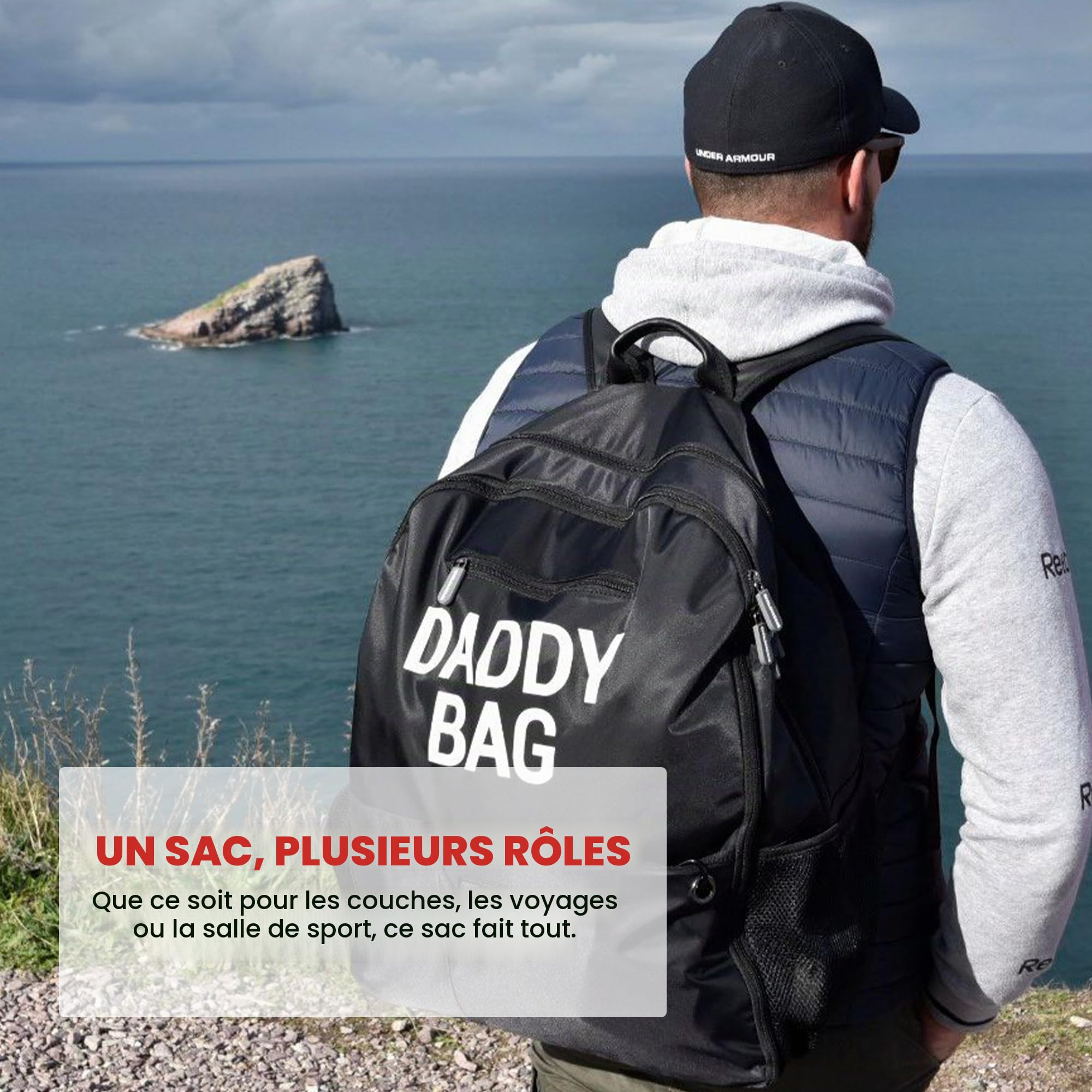CHILDHOME, Sac À Dos À Langer, Sac Voyage, Grande Contenance, Fonctionnel, Design Belge, Dos Mesh Respirant, Matelas À Langer Pliable, 35 l, Daddy Bag, Noir
