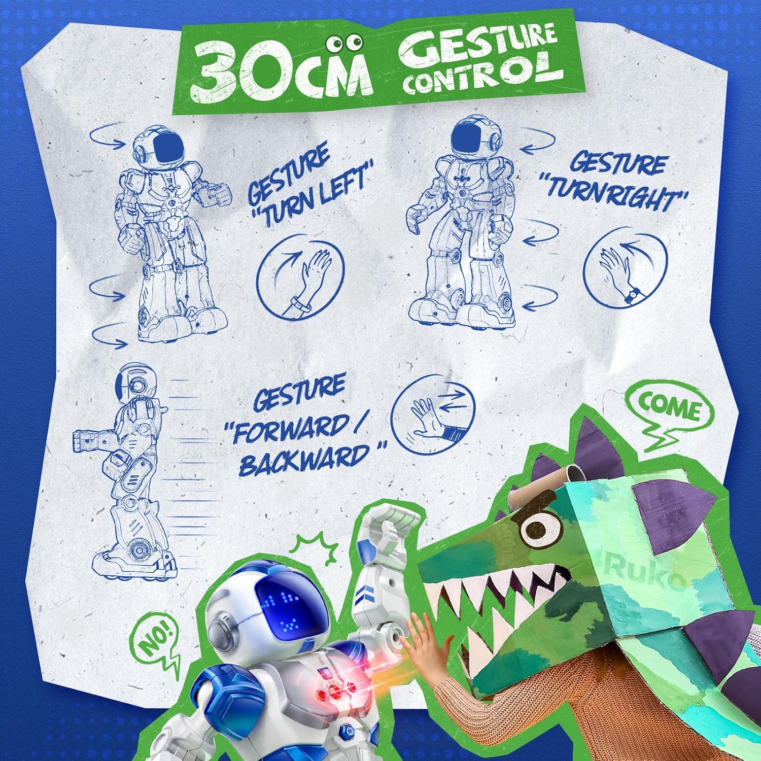 Ruko 1701 Musical Cats Piano Keyboards and 6088 Programmable Robot(Blue) with APP Control