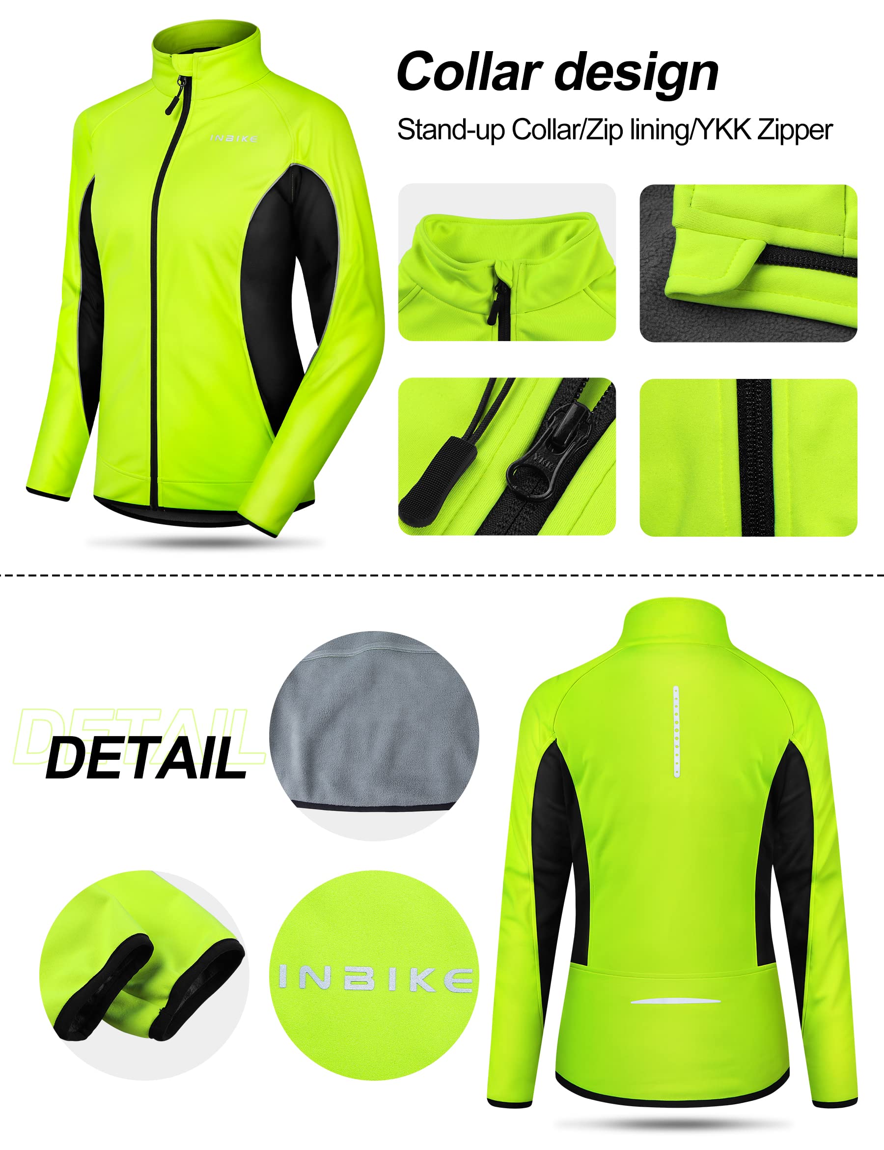 INBIKE Veste de Vélo Femme Hiver Thermo Réfléchissant Hydrofuge Coupe-vent Respirant Veste de Cyclisme WJ802