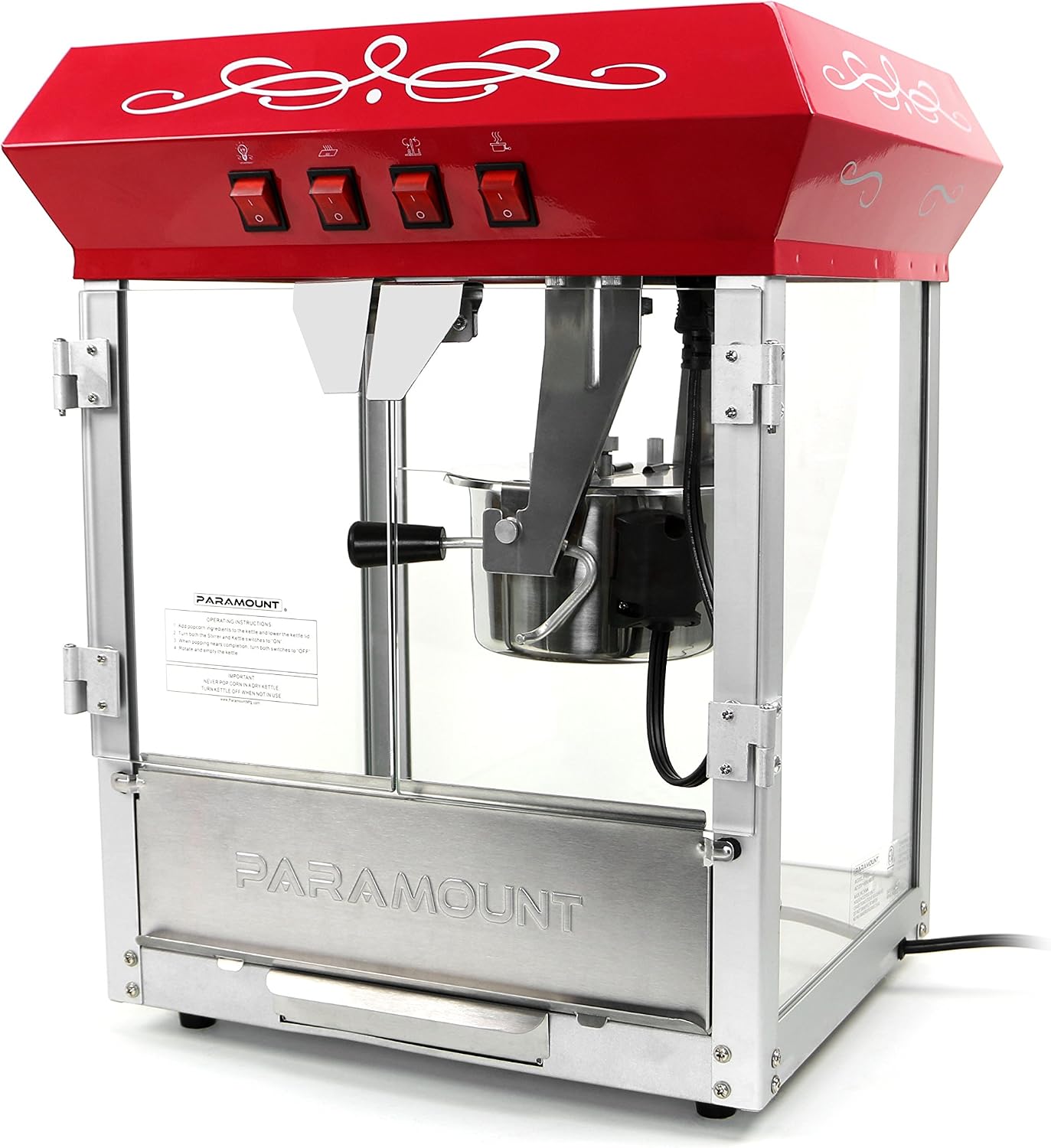 Paramount 6oz Popcorn Maker Machine & Cart - New Upgraded Feature-Rich 6 oz Hot Oil Popper [Color: Red]