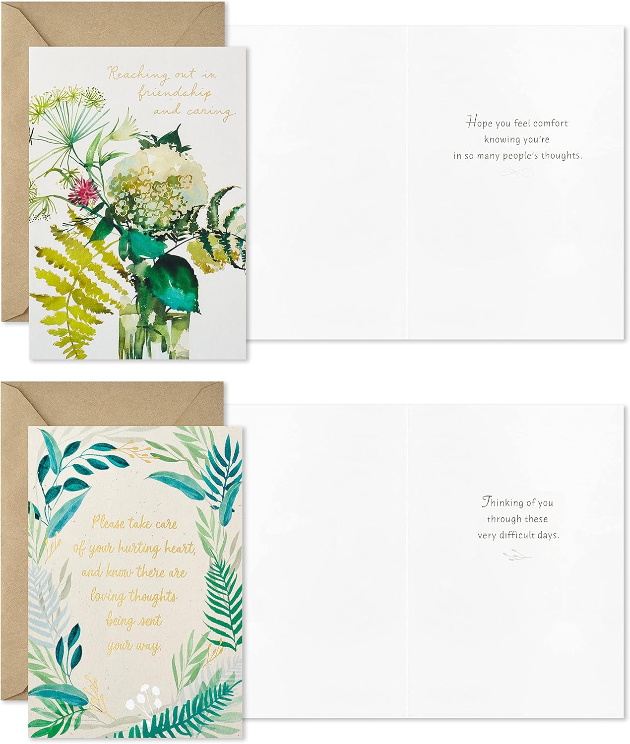 Hallmark All Occasion Boxed Set of Assorted Blank Greeting Cards with Card Organizer & Sympathy Cards Assortment, Watercolor Greenery (12 Assorted Thinking of You Cards)