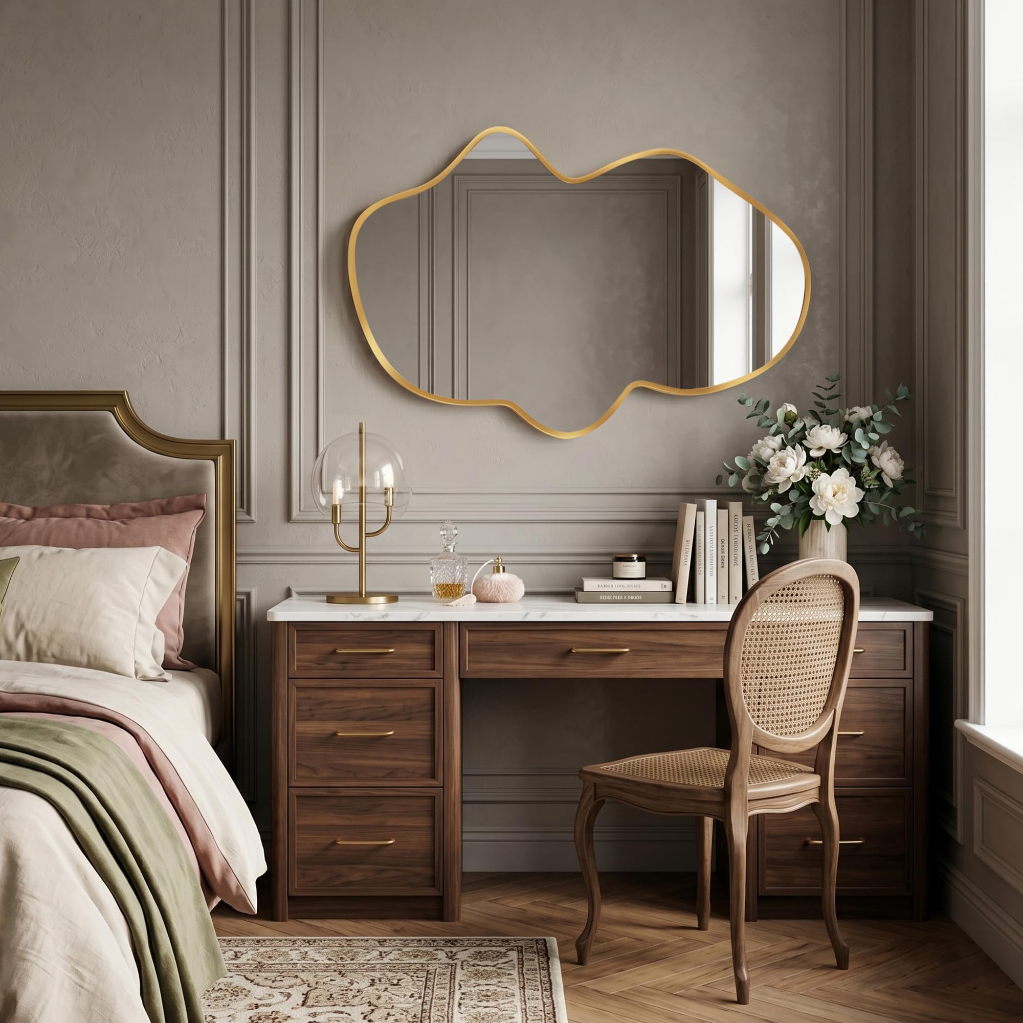 Specchio Da Parete Ondulato, Specchio Irregolare con Cornice In Metallo per Bagno, Camera Da Letto & Ingresso, Specchio Decorativo Asimmetrico con Vetro Temperato