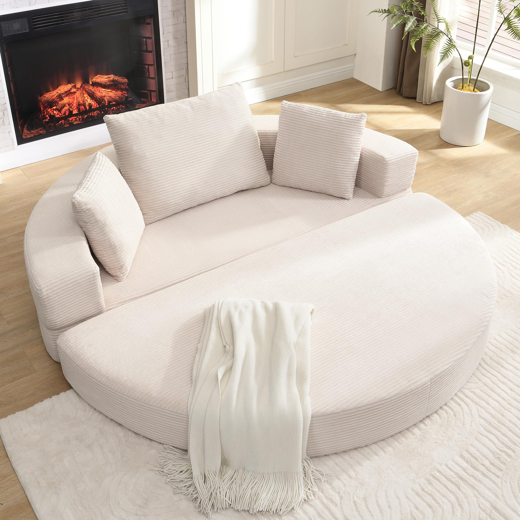 Divano letto pieghevole ovale 173x176 cm, divano letto 2 in 1, tessuto in velluto a coste, divano 1-2 posti con 3 cuscini, senza montaggio, per soggiorno, ufficio, appartamento
