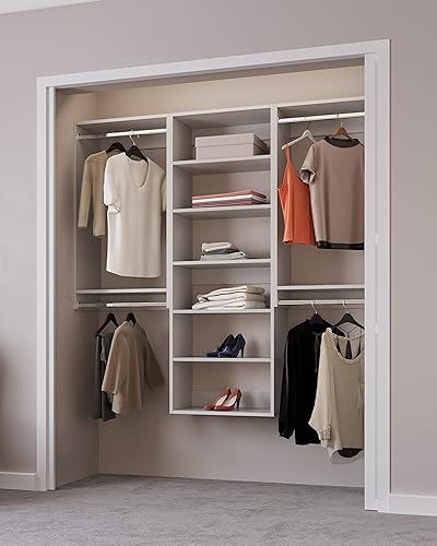 Miniatura 8 de Kit de armario con barras y estantes para colgar, sistema de armario esquinero, color blanco, 84 pulgadas de ancho