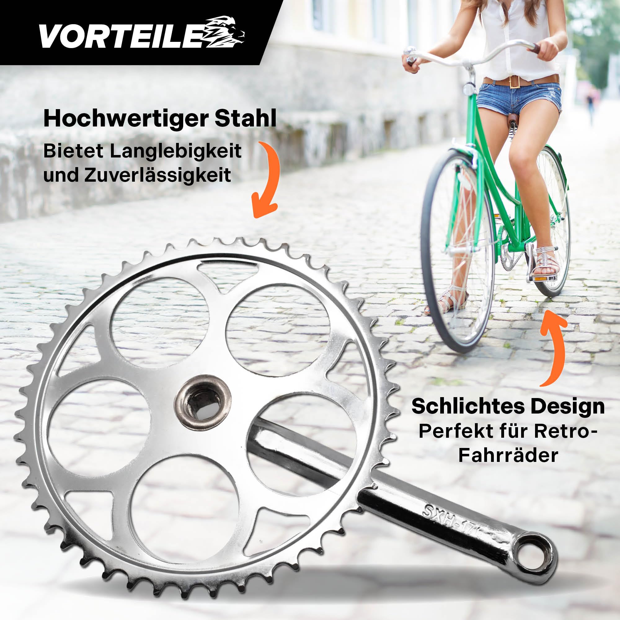1-fach Fahrrad Kurbel verstärkter Stahl Crank Set Vierkant Kurbelgarnitur 170 mm Kurbelarm für Retro & Vintage Bikes SingleSpeed Fixed Gear Fahrrad