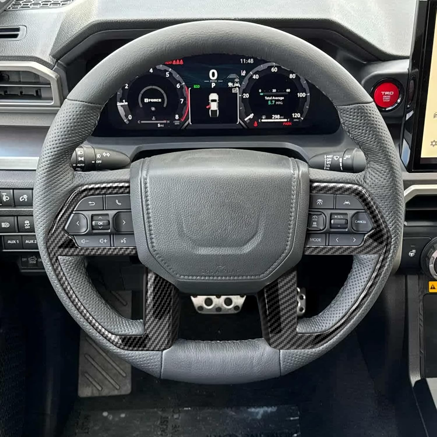 Glossy Interior Trim Covers Sets Fit for 2024 2025 2026 Toyota Tacoma Double Cab Crew Cab, Carbon Fiber Trim Kits Center Console Gear Shift Panel Trim Cover, Cup Holder, Steering Wheel, Window Switch