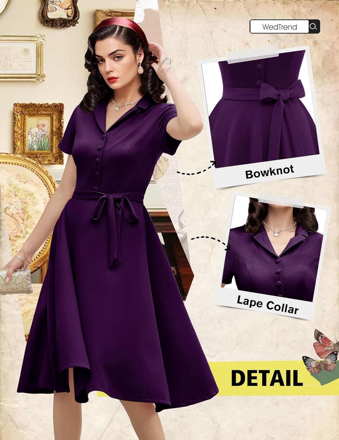 Wedtrend Women's Vintage Tea Dress, Short Sleeve Cocktail Party Dress Work Church Casual Dress - Image 5