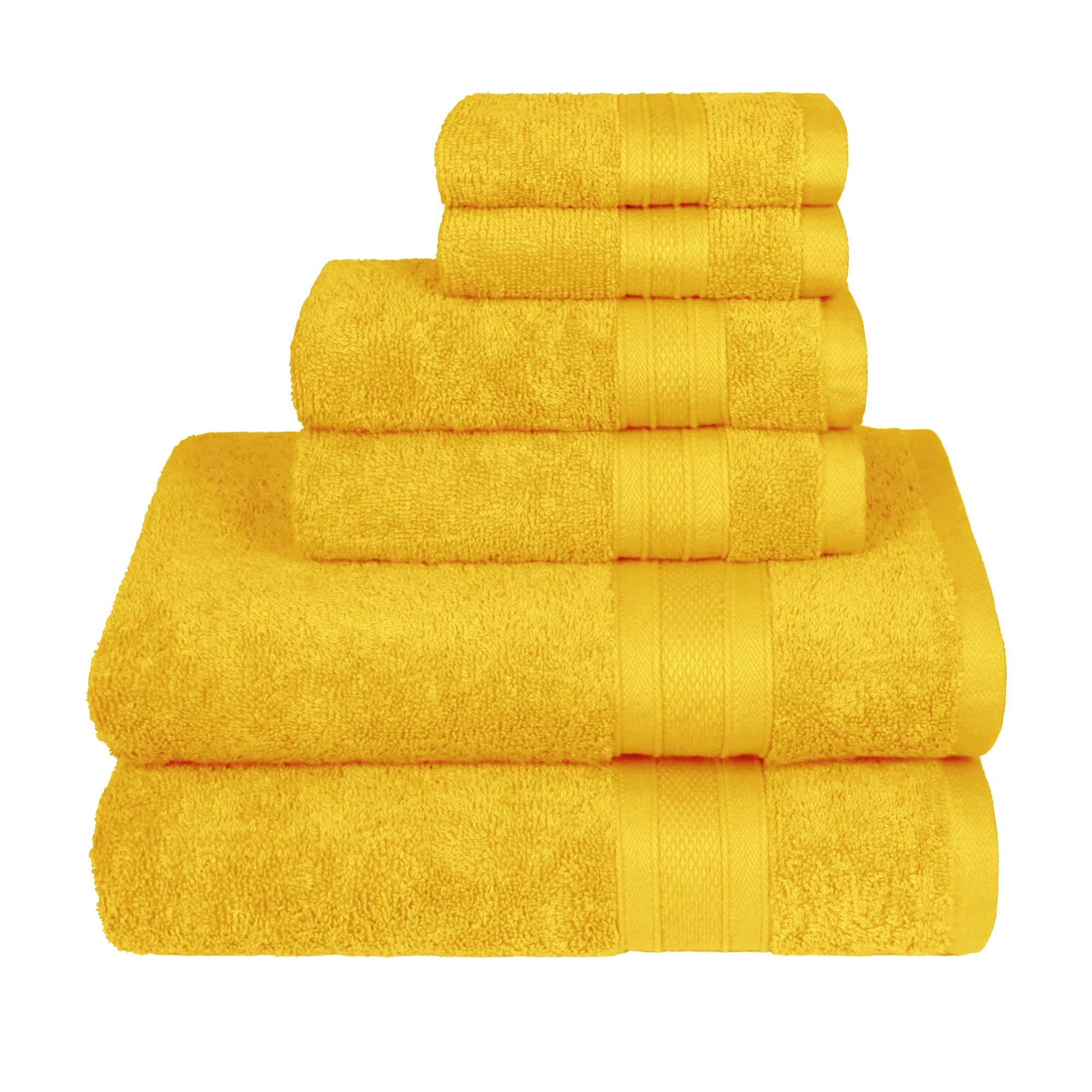 Trident Soft Comfort Air Rich Towels for Bath, 100% Cotton Towel, Super Soft, Highly Absorbent, 6 Pieces Towel Set, 500 GSM - Mustard Yellow