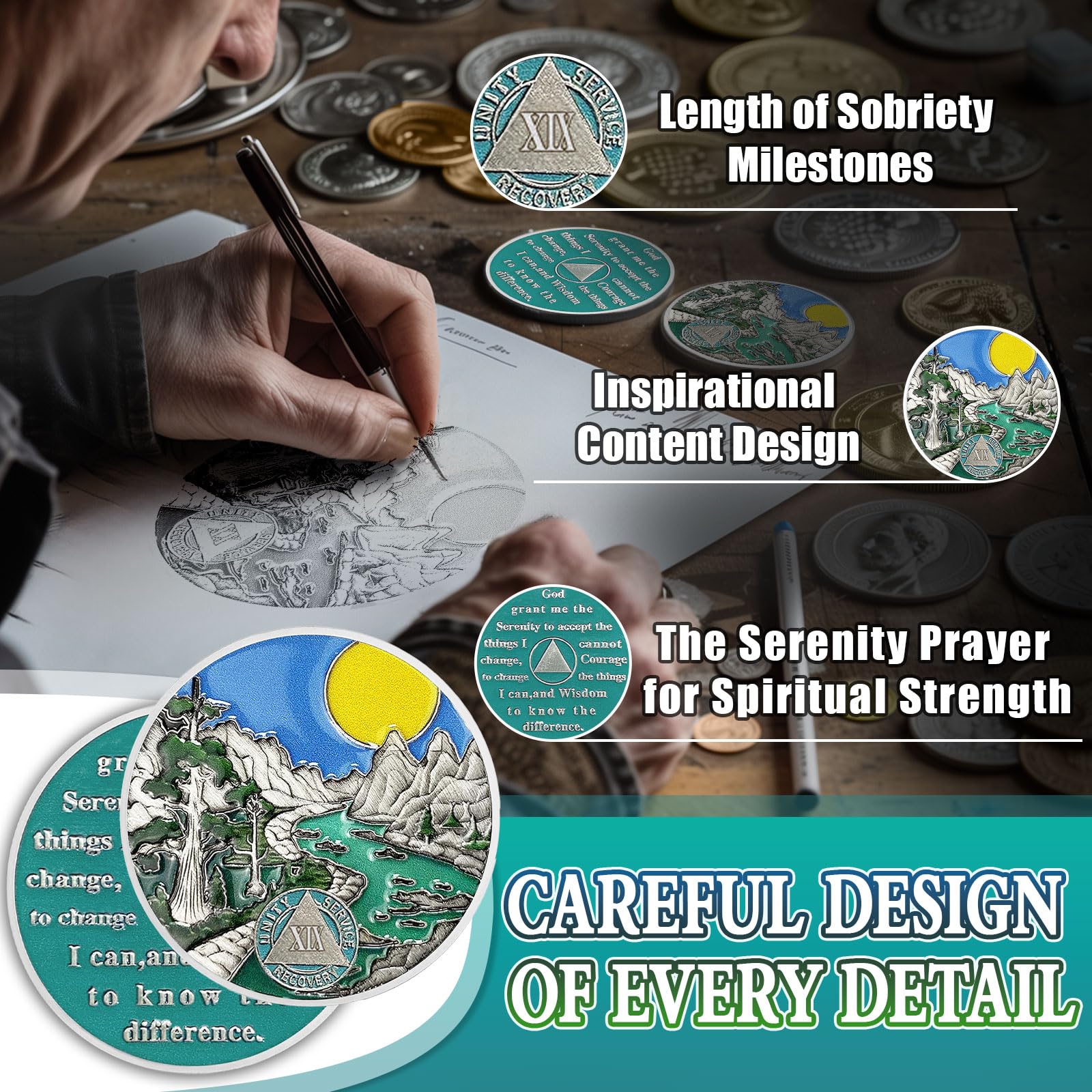 19 Years Sobriety Coin Valley River Sobriety Chip Sun Chips Medallion AA Chips and Medallion Alcoholics Anonymous Coins Sobriety Gifts for Men Women Recovery Gift Sober Anniversary Token - Image 3