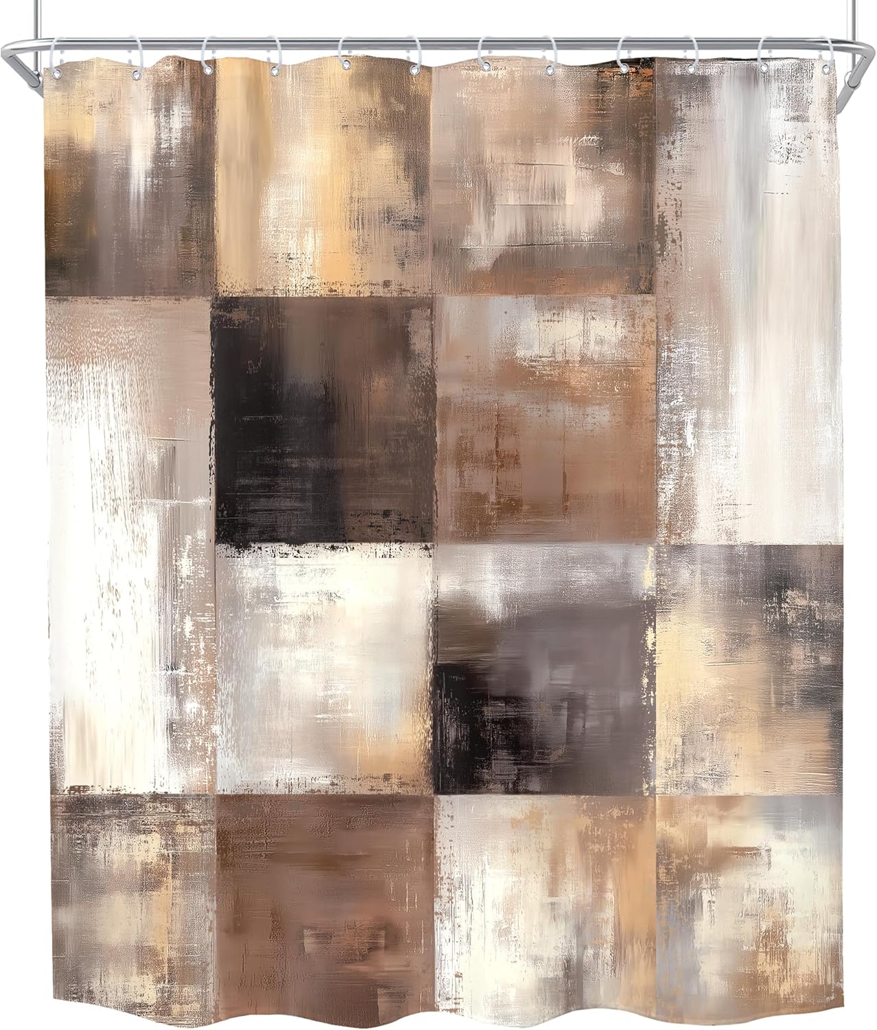 KOMLLEX Brown Grey Abstract Shower Curtain for Bathroom Decor 72Wx84H Inches Extra Long Geometric Plaid Modern Farmhouse Rustic Country Vintage Aesthetic Fabric Waterproof Polyester 12 Pack Hooks