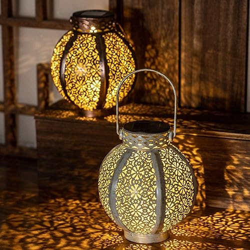 Miniatura 5 de Farol solar para exteriores, dorado, luz de jardín, impermeable, LED, 7.09 x 3.94 x 10.63 pulgadas, 1.2 libras