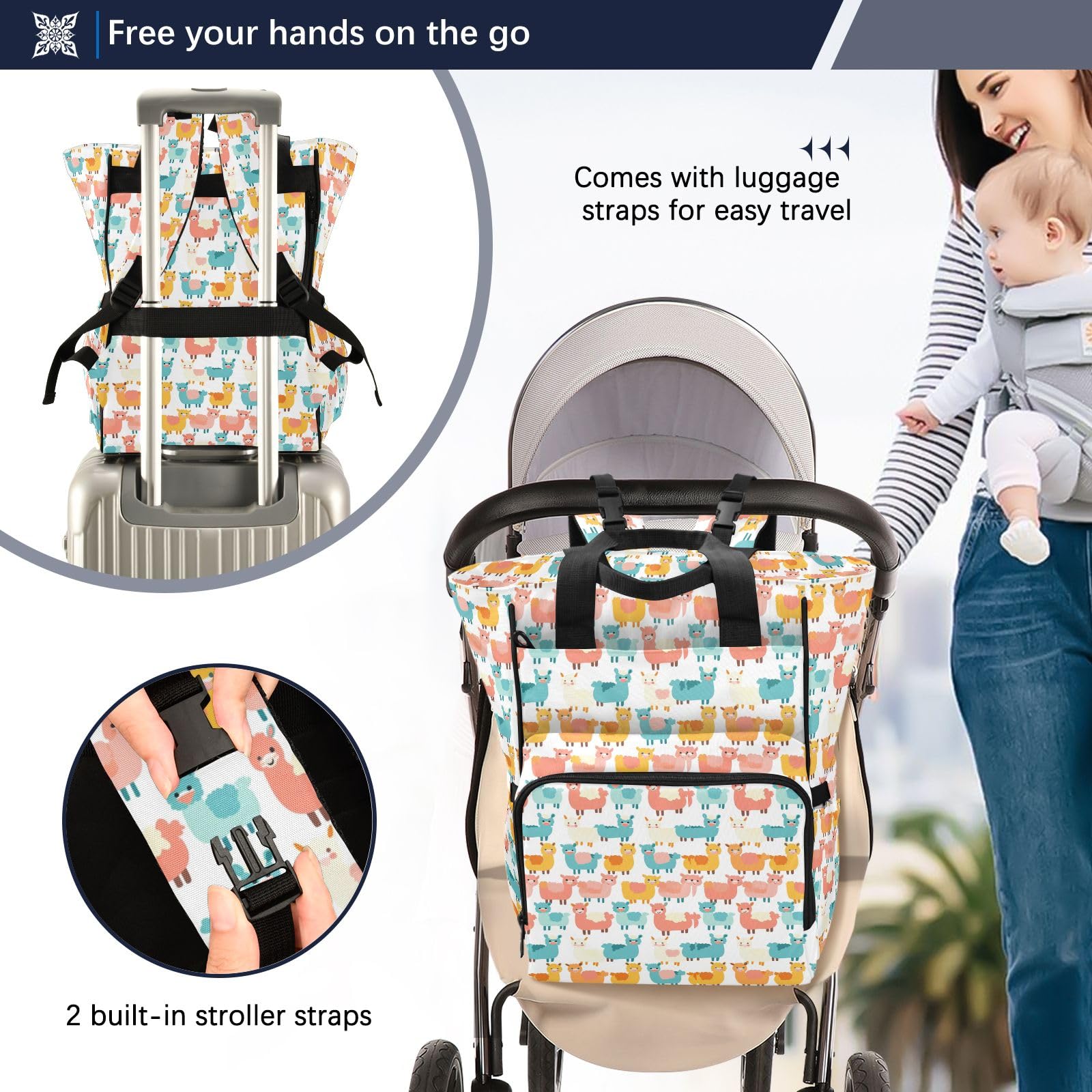 Mnsruu Little Cartoon Alpaca Baby Diaper Bag Zaino Grande Borsa Impermeabile Viaggio Borse per Pannolini per Mamme e Papà