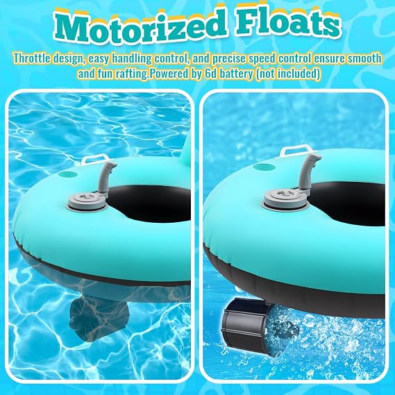 2 Sets Motorized Pool Float for Adults, Electric Inflatable Pool Lounger Float Driving Tube Floating with Pusher Handles Cup Holder for Summer Water Beach (Standard,Blue Black)