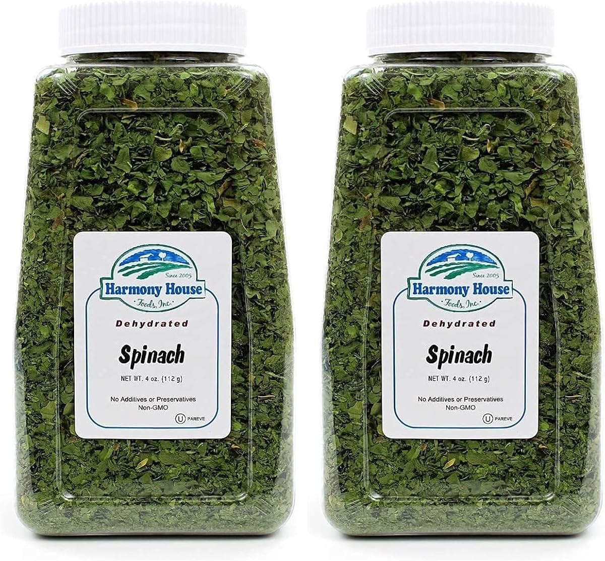 Harmony House Dried Spinach Flakes – Dehydrated Vegetables For Cooking, Camping, Emergency Supply and More (4 oz, Quart Jar) (Pack of 2)