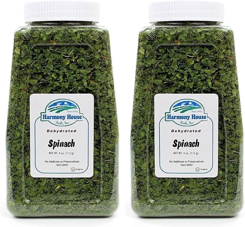Harmony House Dried Spinach Flakes – Dehydrated Vegetables For Cooking, Camping, Emergency Supply and More (4 oz, Quart Jar) (Pack of 2)