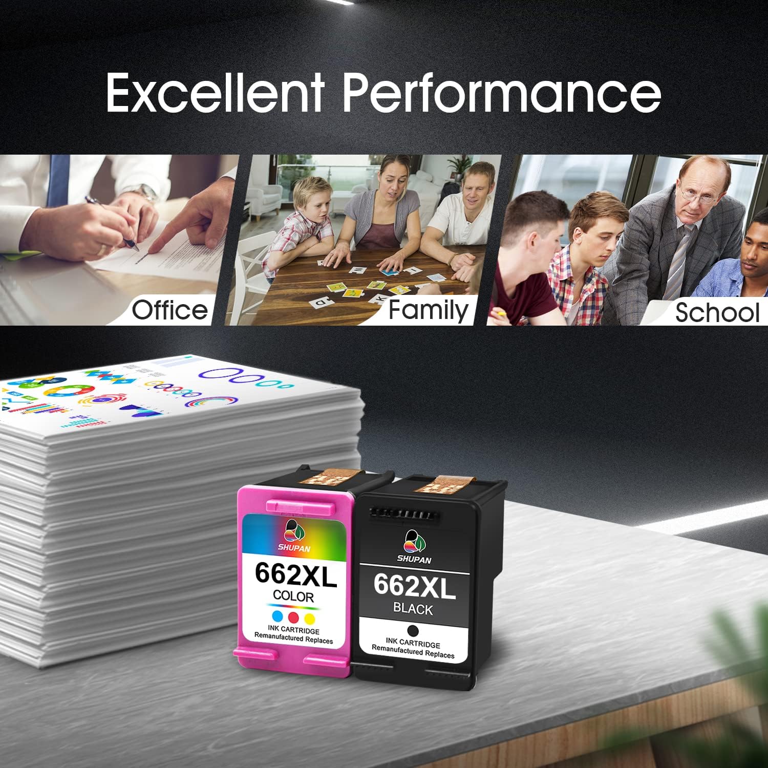 662XL Combo Pack Ink Cartridge Replacement for HP 662XL 662 Black and Color Ink for Deskjet Ink Advantage 2545 2546 2645 2646 3516 3515 Printer (1×Black, 1×Tri-Color)