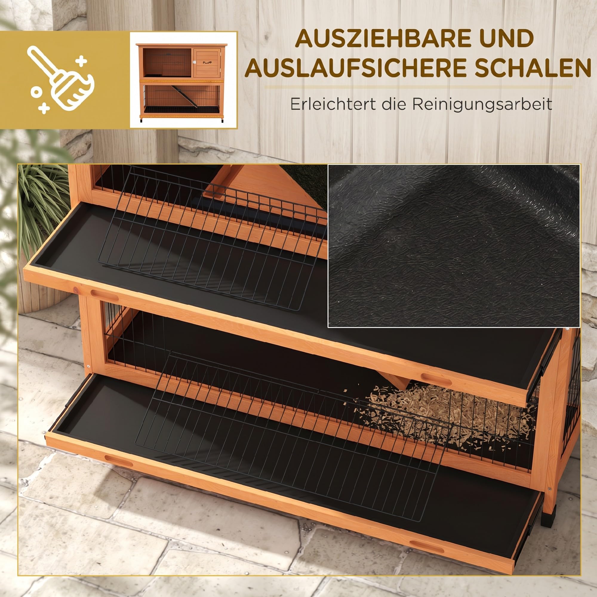 PawHut Hasenstall 2 Etagen aus Holz 123 x 63 x 112 cm Bitumendach Orange | Kaninchenstall, Rampe, Türen, Freilaufgehege, Stahlgitter Kleintierkäfig, für 2 Kaninchen, Outdoor