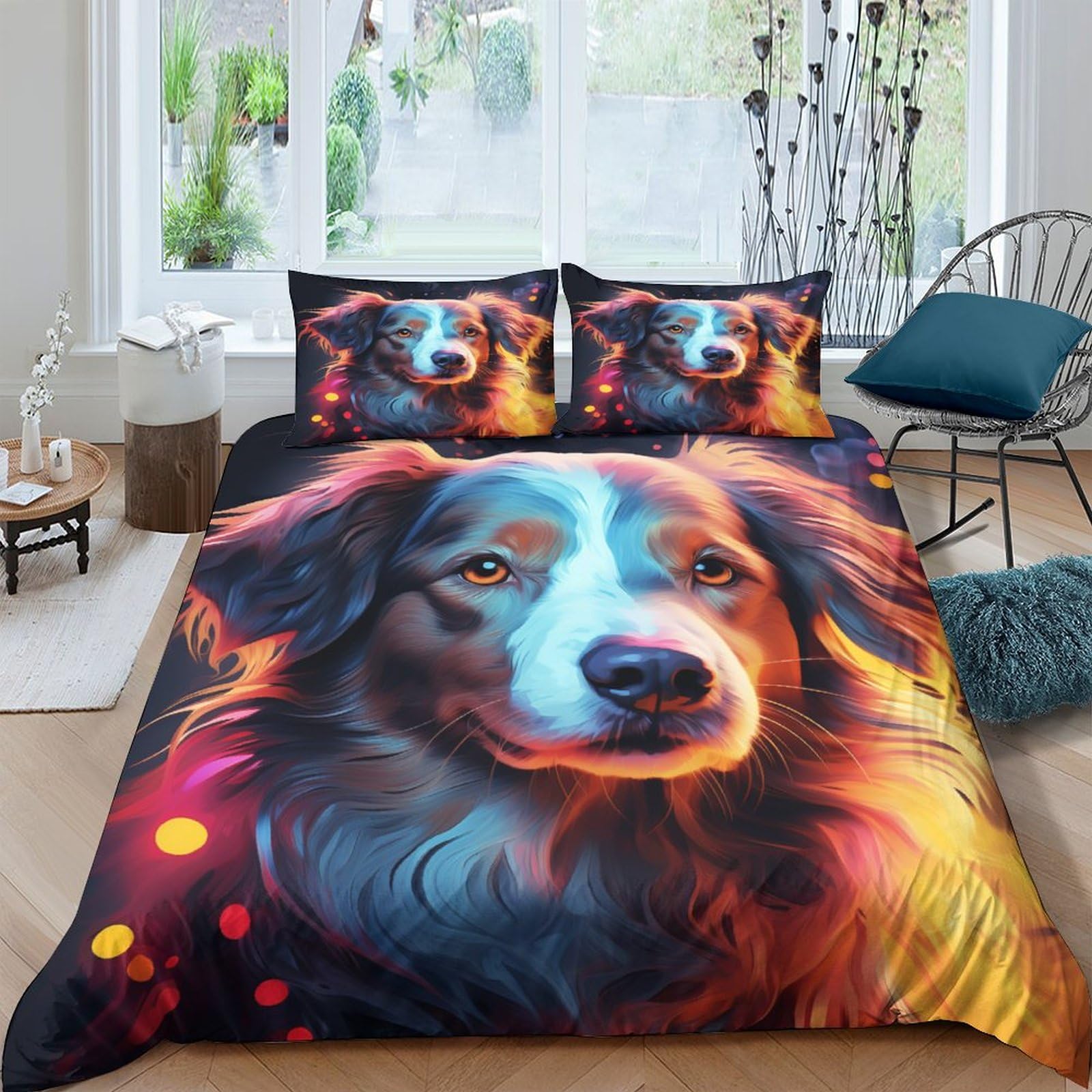 Housse de couette 220x240cm chien streaming pour lit deux personnes