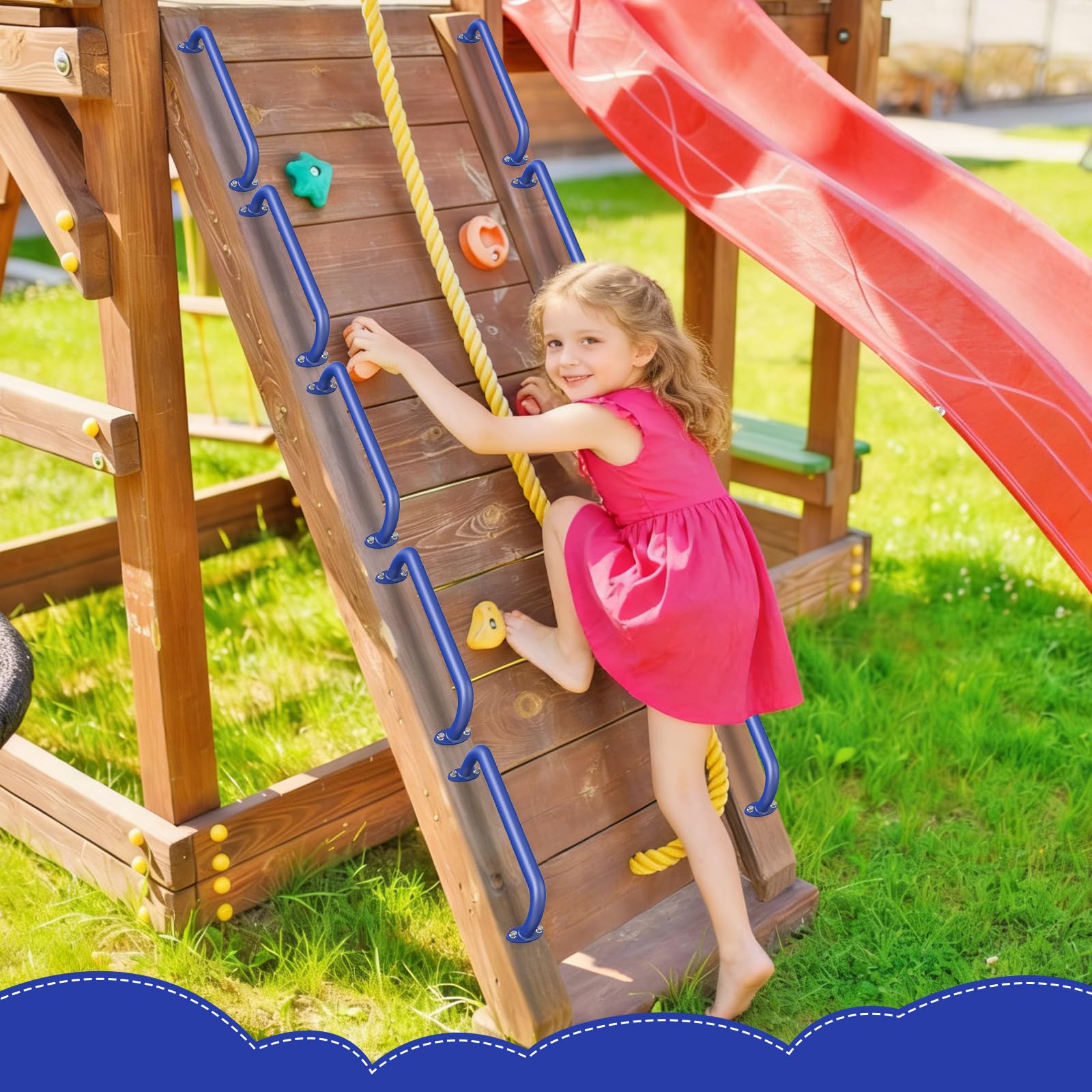 Dolibest Barra de agarre de metal para niños, 43 cm, pasamanos de escalera negra, 6 piezas para personas con discapacidad, barra de seguridad para interiores y exteriores, parque infantil, jardín