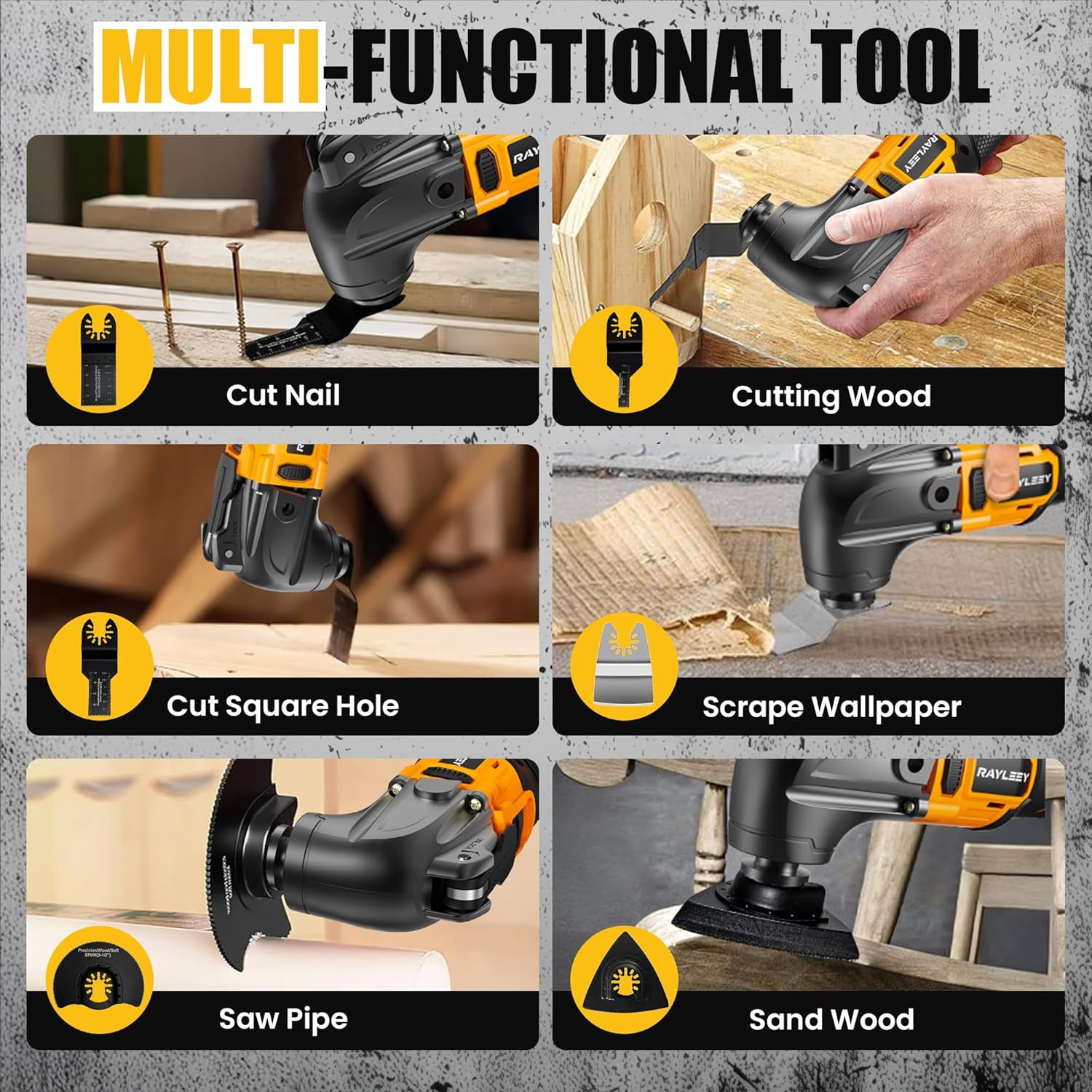 Oscillating Multi-Tool Kit Compatible With DEWALT 20V Battery,Cordless Oscillating Tools With Brushless Motor,6 Speed,22PCS Accessories,4° Oscillation Angle for Cutting/Grinding/Sanding(Tool Only)