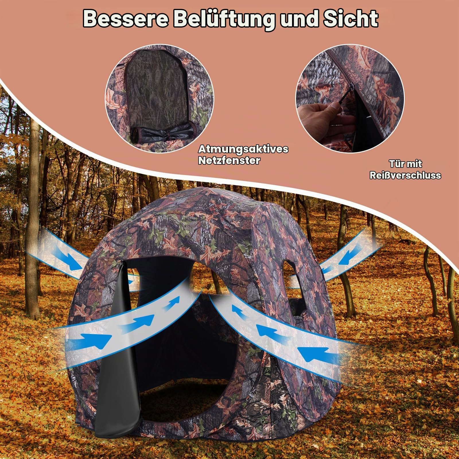 GOPLUS Jagdzelt, Camouflage Tarnzelt für 2-3 Personen, tragbares Pop-up-Zelt mit Tragetasche, Seilen & Erdspießen, Tarnversteck mit 360 Grad Weitsicht für Picknicks, Camping Angeln & Jagd