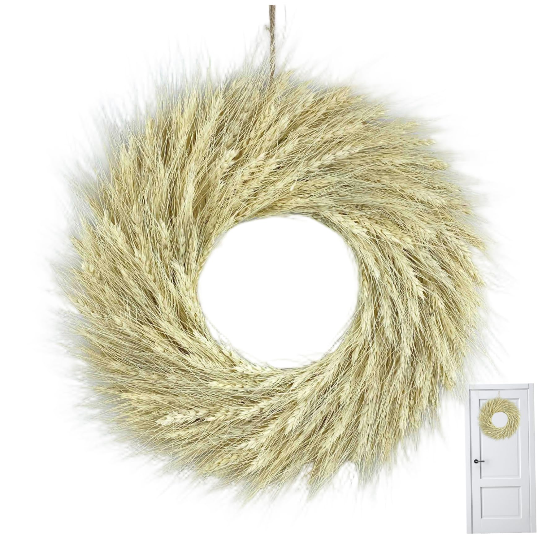 CAKEEYUM 15.7 Inch Artificial Dried Wheat Pampas Grass Wreath Harvest Fall Decor for Farmhouse Indoor Outdoor Window Wall