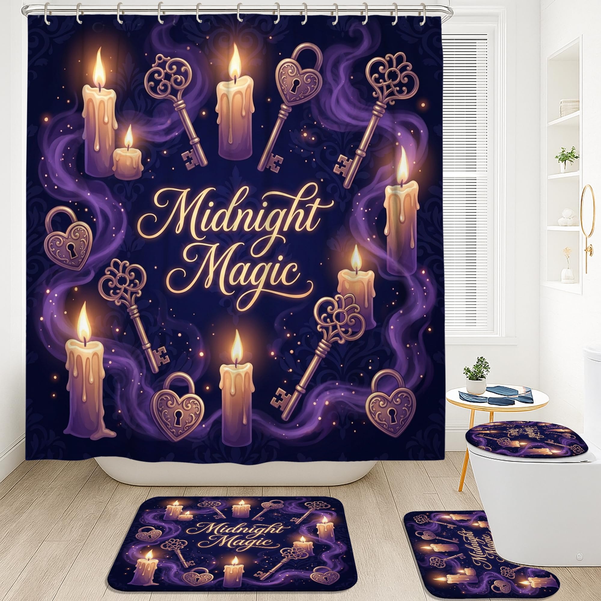 Midnight Magic Candle and Key Theme Fanciful - Juego de cortinas de ducha