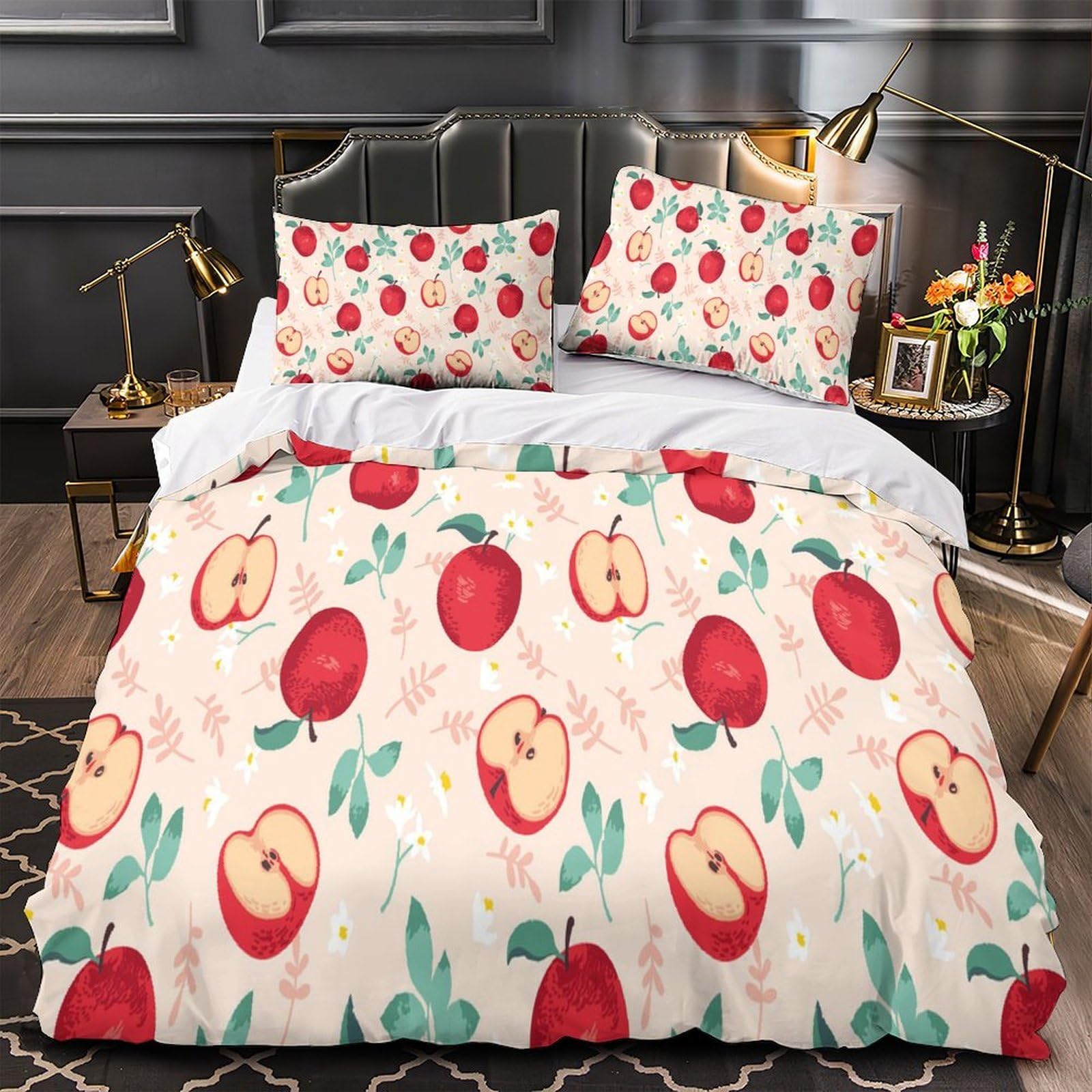 Housse de couette pommes rouges 3d pour créer un nid douillet enfant 135x200cm