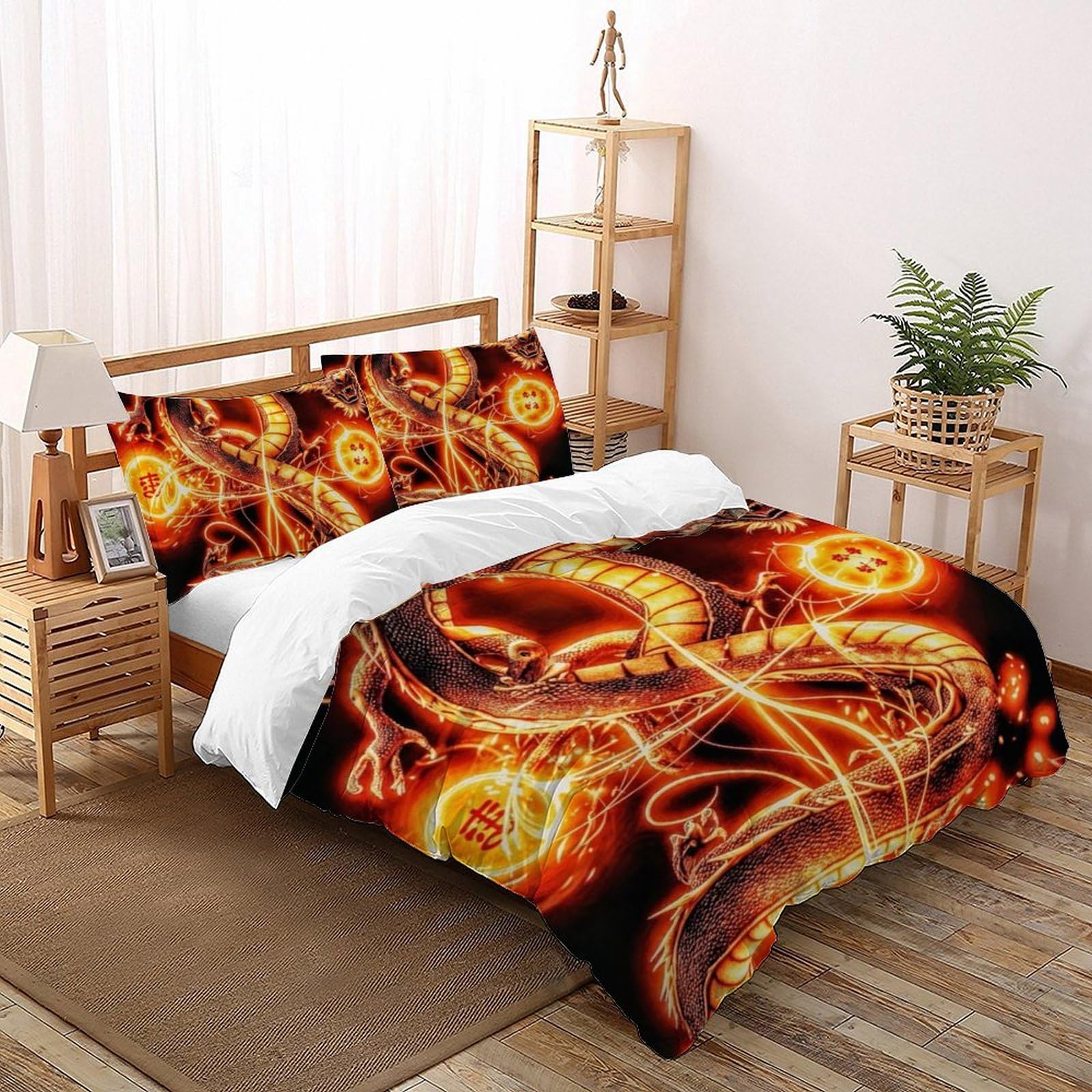 Housse de couette dragon 200x200cm avec 2 taies d'oreiller pour lit double