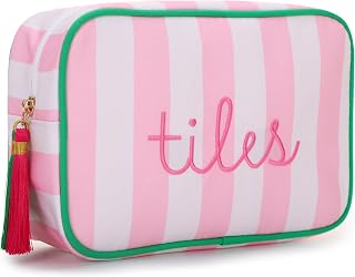 Oweisong Striped Mahjong Tile Bag Embroidered Tiles Storage Pouch Dice Accessory Organizer Case Travel Bag with Zipper