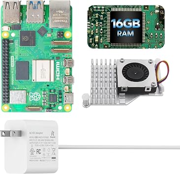 iRasptek Basic Kit for Raspberry Pi 5 16GB RAM- Includes 16GB Board, 27W PD Power Supply and Active Cooler
