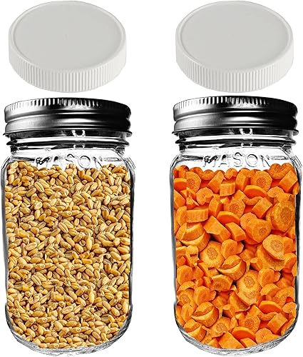 Jarming Collections Mason Jars - Tarros de vidrio de 16 onzas con tapas de plástico para tarros Mason (sin BPA), tarros de boca regular, juego de