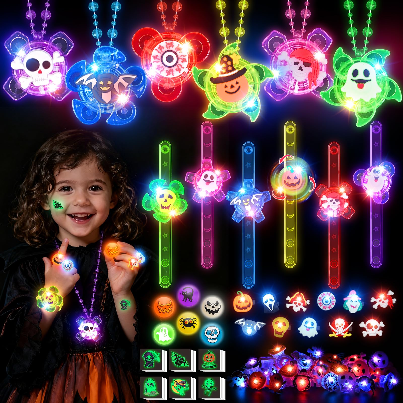 72 PCS Halloween Party Favors for Kids Light Up Toys Bulk Halloween Goodie Bag Fillers Non Candy Gifts for Kids Glow in the Dark Trick or Treat Toys,Classroom Prizes