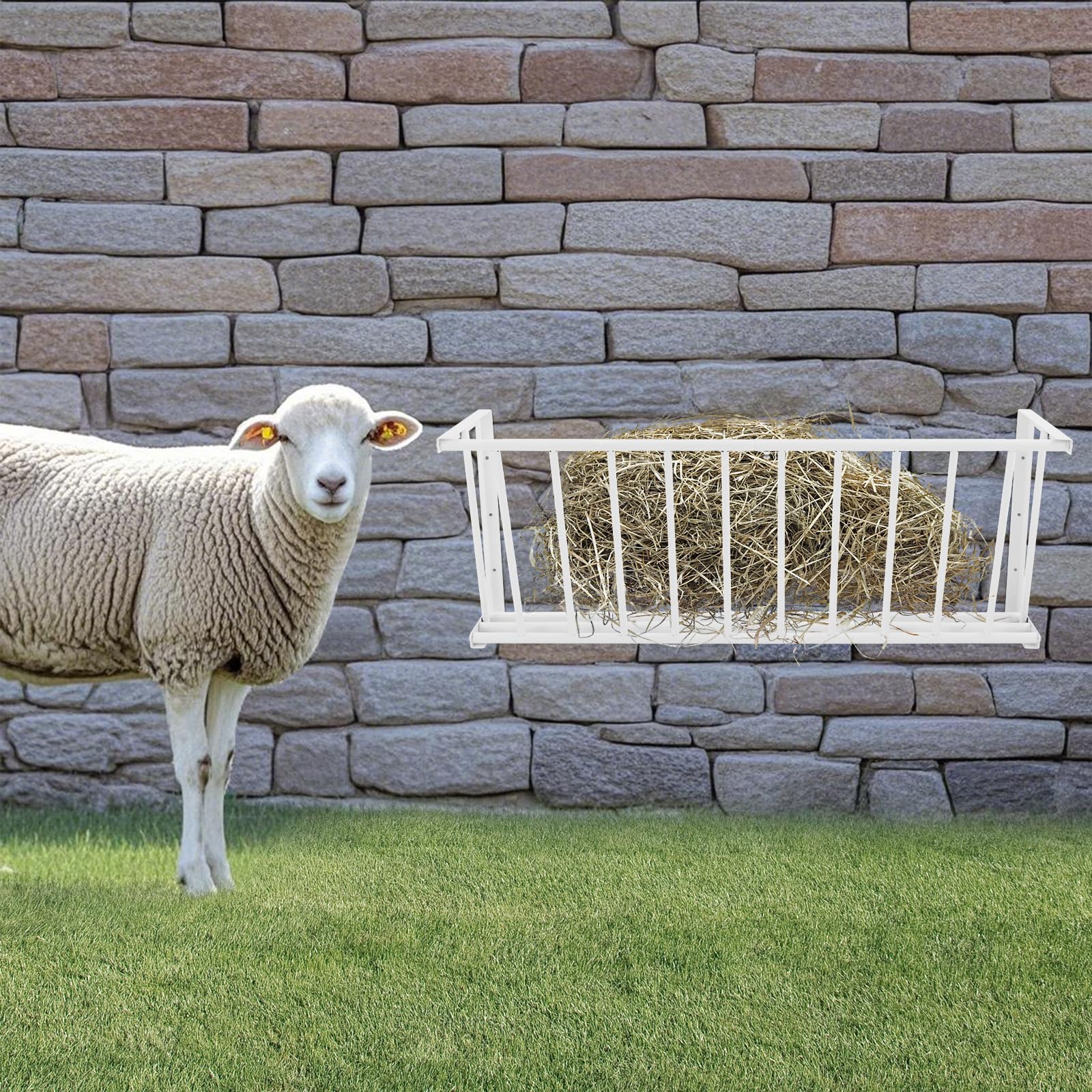 Râtelier à foin mural 113,65 l Porte-foin suspendu 102 x 24 x 40 cm pour nourrir les moutons, les chèvres et les chevaux (blanc)