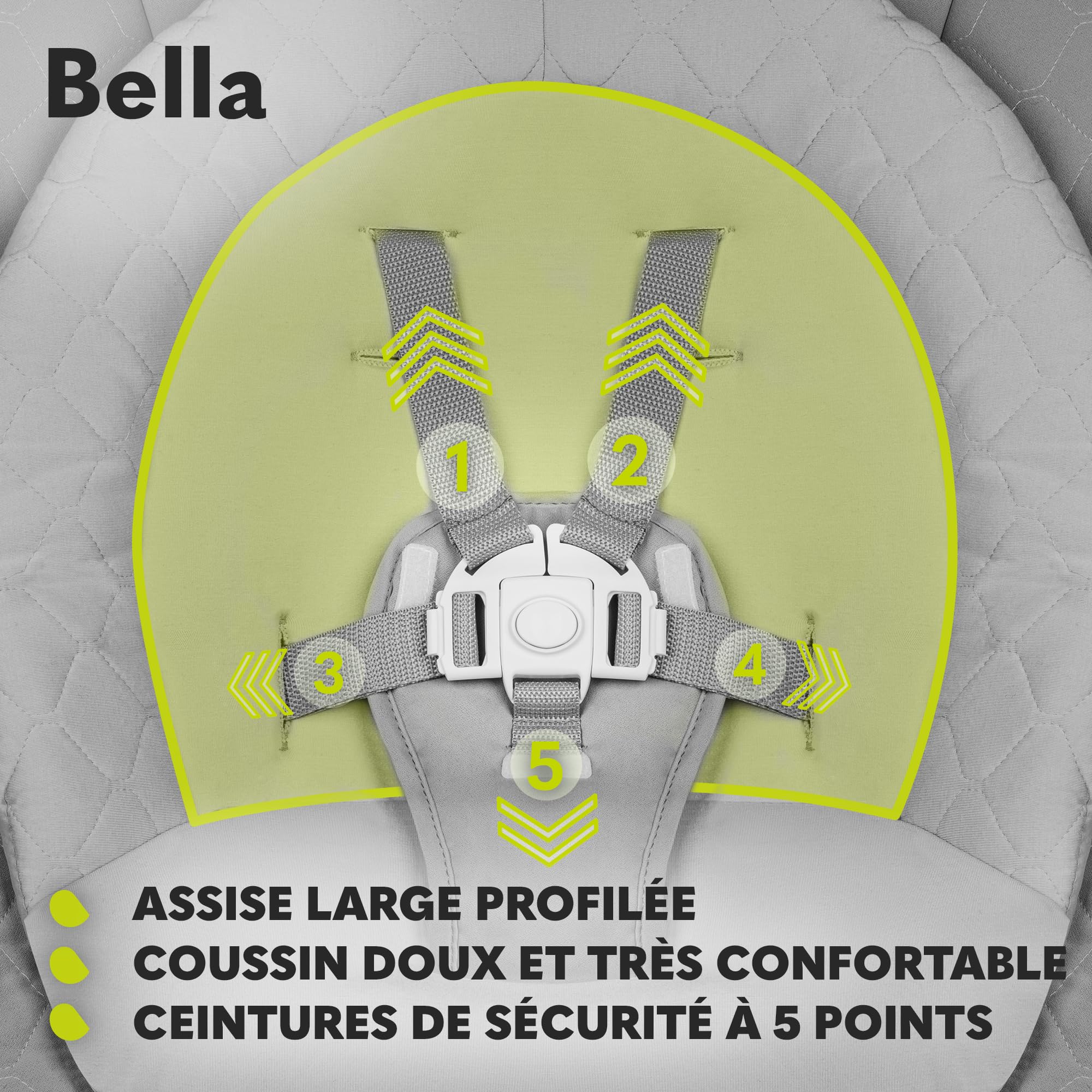 LIONELO Bella Balancelle Bebe Electrique Pivotante à 360° pour les Bébés jusqu'à 9 kg, Dossier Réglable, 5 Vitesses de Balancement, Ceintures de Sécurité, Détection de Mouvement, Antidérapante