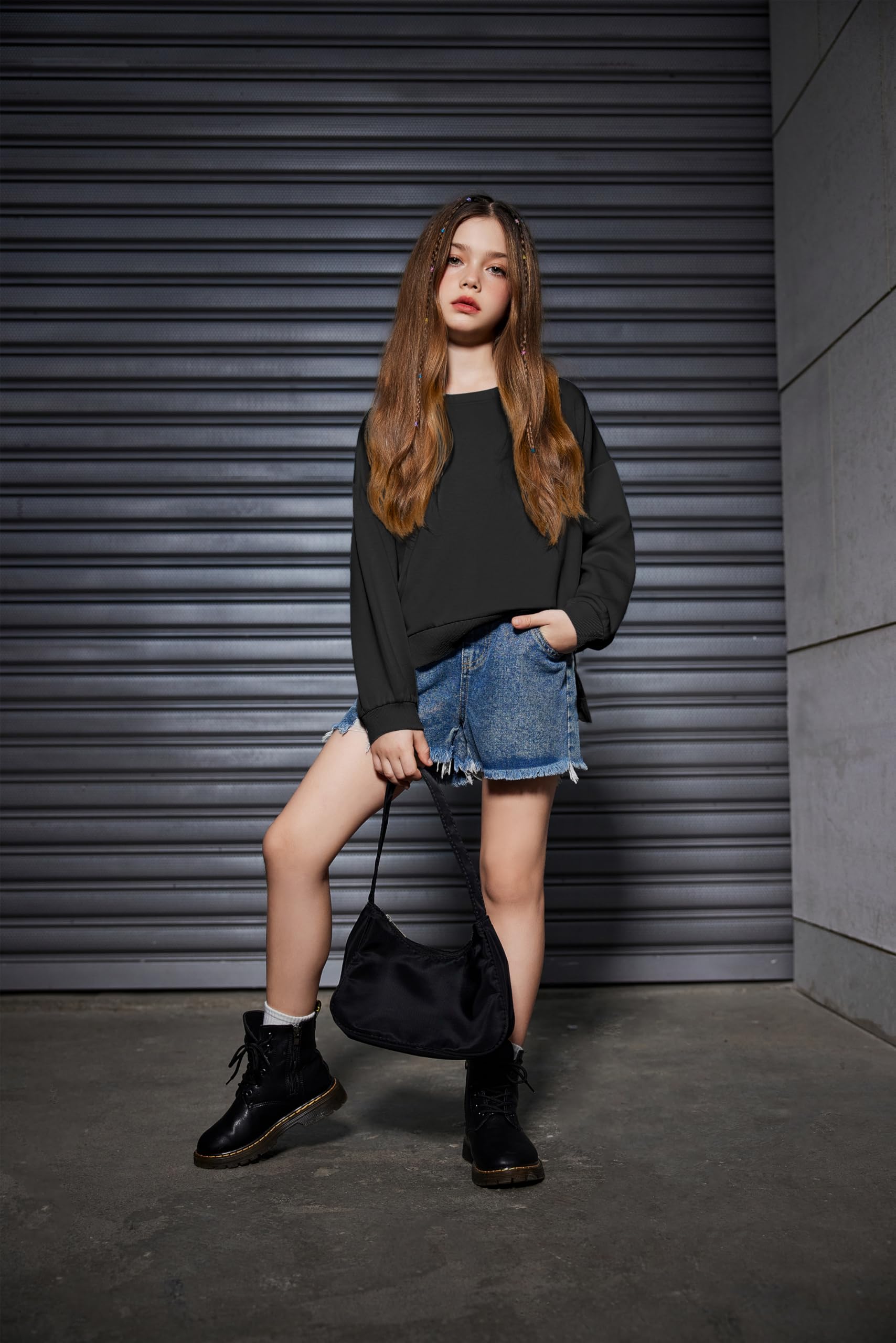 Arshiner Niñas Sudaderas Sin Capucha Ultra Cómoda Niño Otoño Invierno Cuello Redondo Pullover Moda Casual Manga Larga Sudadera para Niña 5-14 Años