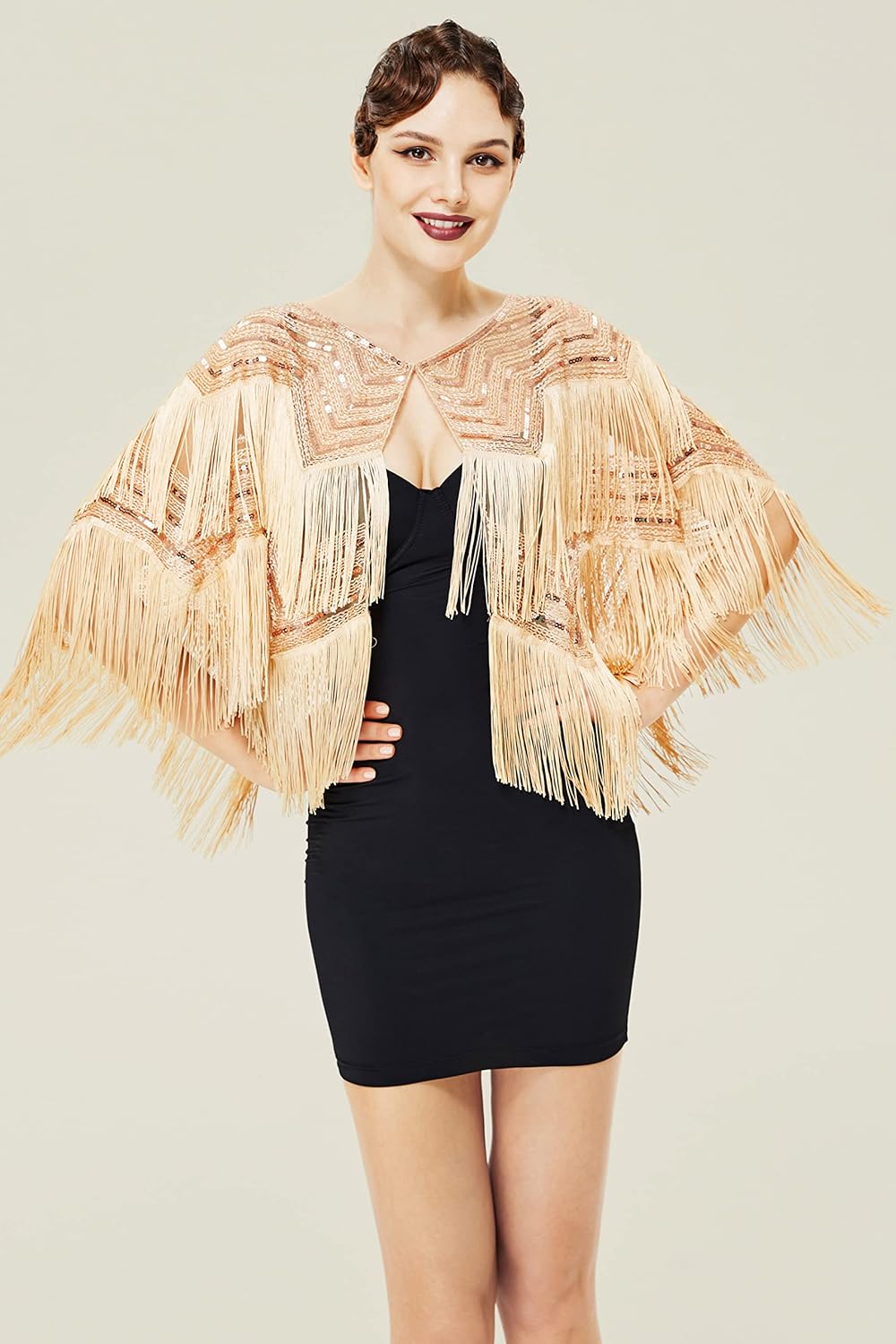 BABEYOND Gatsby Shawl Wrap for 1920s Evening Party Night Cape for Women Bridal Sequin Capelet - Image 3