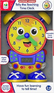 رحلة التعلم Telly The Teaching Time Clock لعبة تعليمية تفاعلية تناظرية ورقمية للوقت ساعة تعليمية للأطفال الصغار للأعمار من 3+ حائزة على جوائز