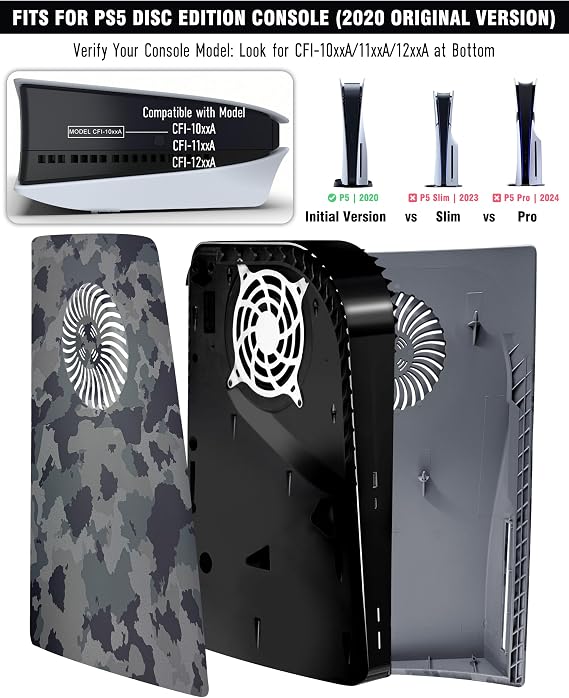 Joso Faceplate for PS5 Disc Edition, Anti-Scratch Dustproof Plates Replacement Cover Skin Accessories Compatible with PS5 Console with a Disc Drive, Camo Vented, 2020 Launch Version