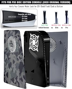 Joso Faceplate for PS5 Disc Edition, Anti-Scratch Dustproof Plates Replacement Cover Skin Accessories Compatible with PS5 Console with a Disc Drive, Camo Vented, 2020 Launch Version