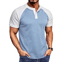 Nuofengkudu Men's Waffle Henley Shirts Short Sleeve Raglan Casual Tees Summer Color Block T-Shirts